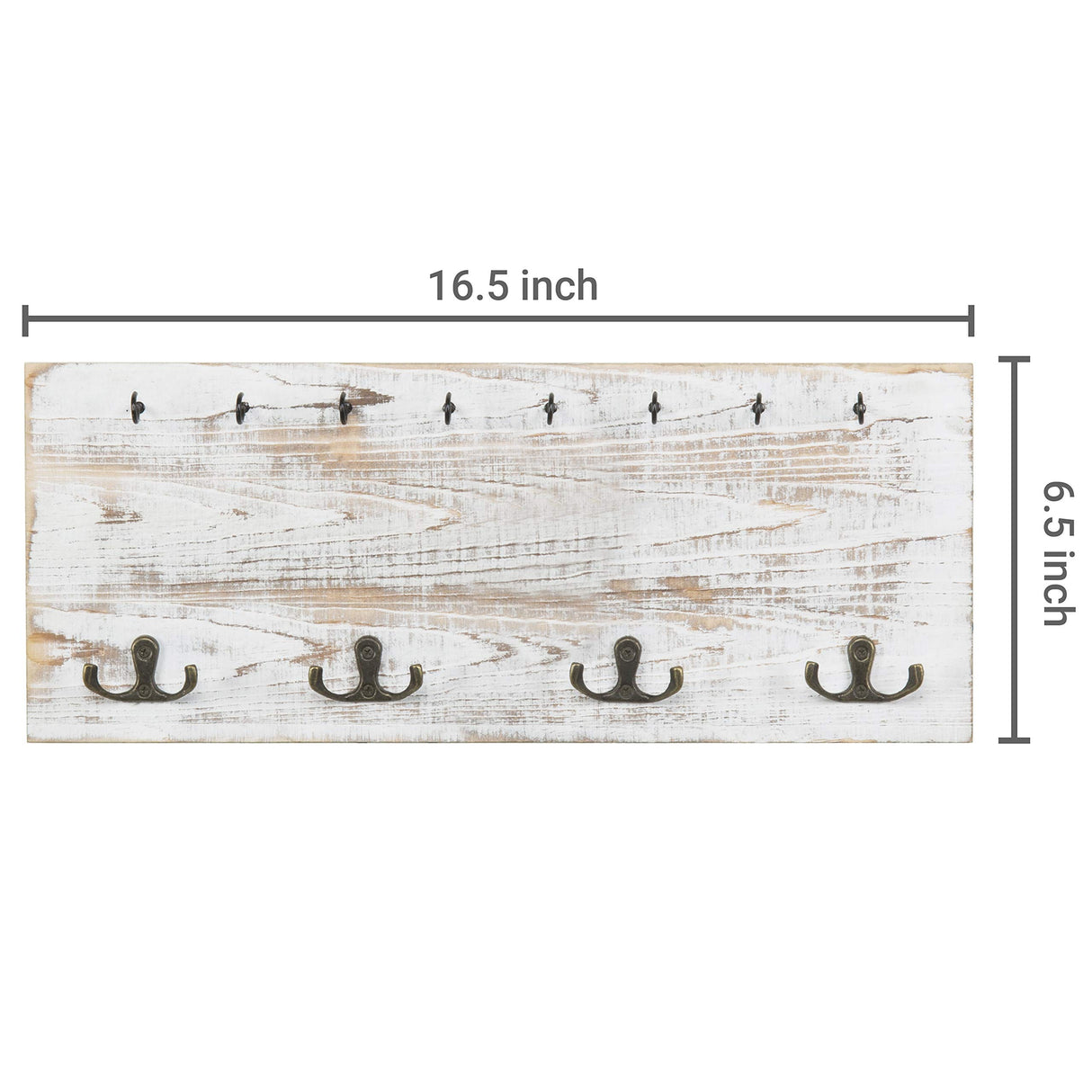 MyGift Coat and Key Hook Wall Organizer, Whitewashed Wood Mounted Coat and Key Holder Rack with 16 Hook, Farmhouse Entryway Hanging Organizer MyGift