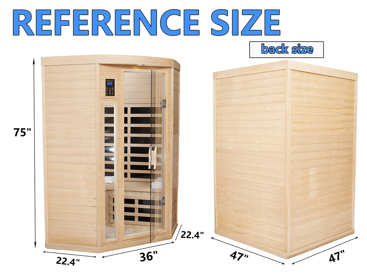 Kanlanth Far Infrared Sauna Low EMF Wooden Sauna for Home, 2 Person Indoor Home Sauna, 1,600watt, Canadian Hemlock, 10 Minutes Pre-Warm up, with Bluetooth, LCD, LED Kanlanth