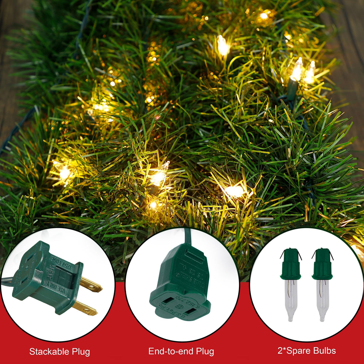Biswing 15FT Pre-lit Christmas Green Garland Upgrade, Lighted Artificial Pine Garlands with 35 Count Clear Lights, Connectable & Light Up for Indoor Outdoor Home Winter Holiday New Year Decorations Biswing