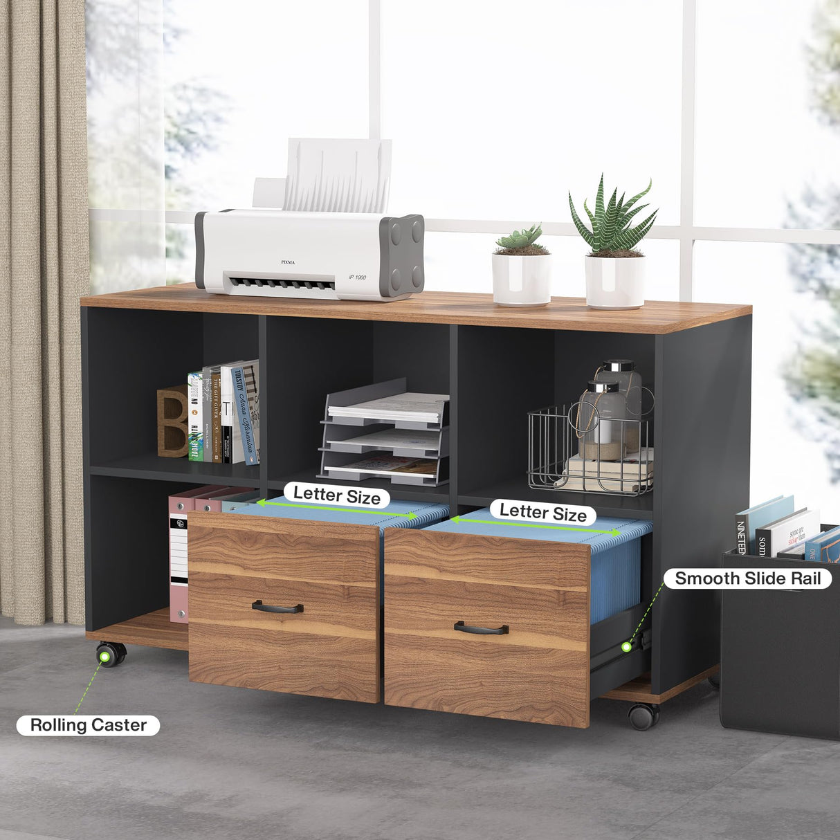 Tribesigns 63 inches Executive Desk and 47" lateral File Cabinet, L-Shaped Computer Desk Home Office Business Furniture with Drawers and Storage Shelves, Office Table,Brown and Black Tribesigns