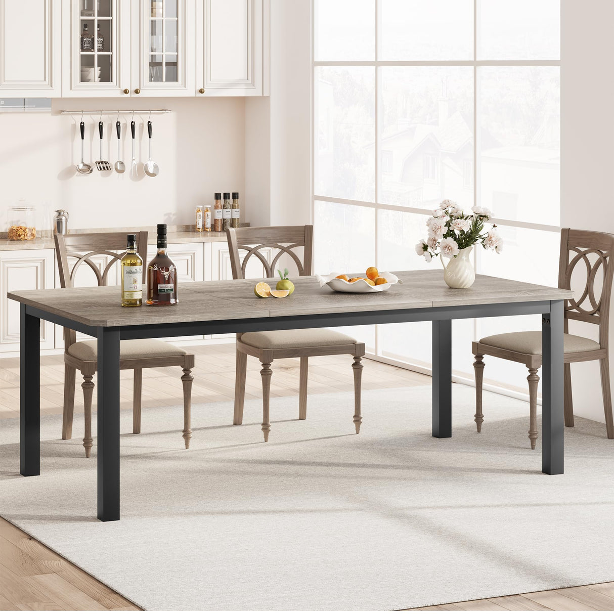 IDEALHOUSE Industrial Dining Table for 6~8 People, 78.7" Long Kitchen Table, Wood Dining Table, Kitchen & Dining Room Table, Rectangle Dining Room Table for 6 Ideal for Dinner Or Meeting - Grey IDEALHOUSE
