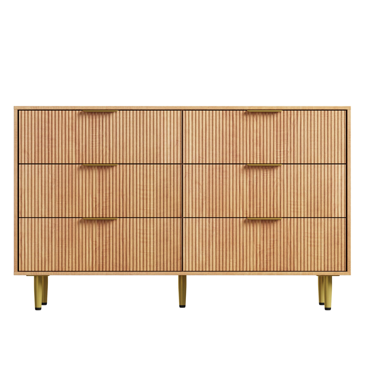 GarveeHome 6 Drawer Dresser, Modern Natural Fluted Dresser for Bedroom, Wooden Wide Chest of Drawers Storage Organizer with Metal Handles & Legs for Living Room, Entryway, Apartment GarveeHome