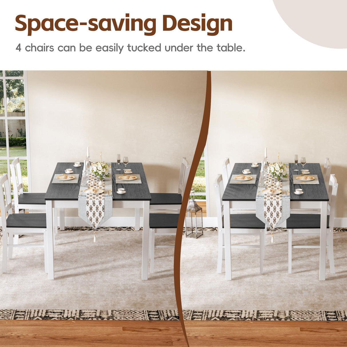 MU 5 Piece Dining Table Set for 4, Rectangular Wood Kitchen Table Chairs Set with Rubber Wood Legs, Space-Saving Farmhouse Dinette Set for Small Space, Dining Room, Apartment, Grey+White MU
