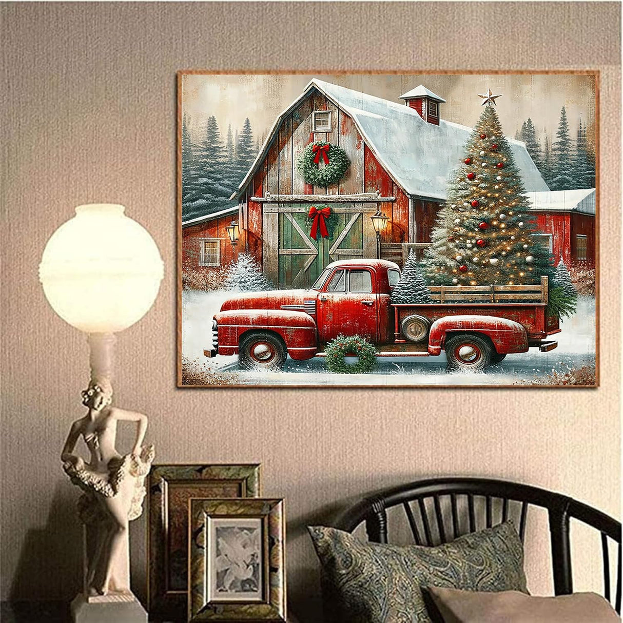igoodom Diamond Art Kits for Adults, Christmas Diamond Painting Kit, Full Drill Round Christmas Red Truck Diamond Art Kits, DIY Gem Art and Crafts for Home Wall Decor Gift 16x12inch igoodom