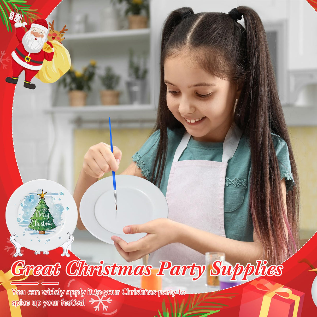 Affrolling Paint Your Own Porcelain Plates Ceramic Painting Kit Included 2 Pcs Porcelain Plates 2 Brushes 12 Paints 2 Stands Paint and 1 Pcs Color Palette, Pottery Kit for Adults(Round) Affrolling