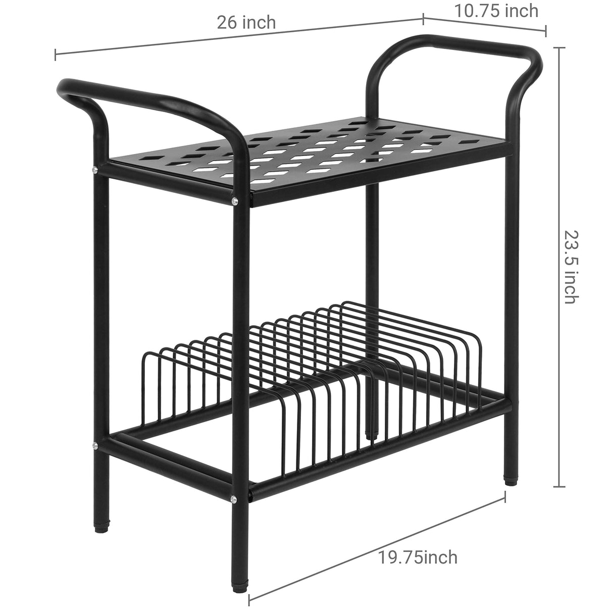 MyGift Modern Matte Black Metal Record Player Holder Stand with Vinyl Storage Organizer, Premium Quality 2 Tier Turntable Display Table Rack MyGift