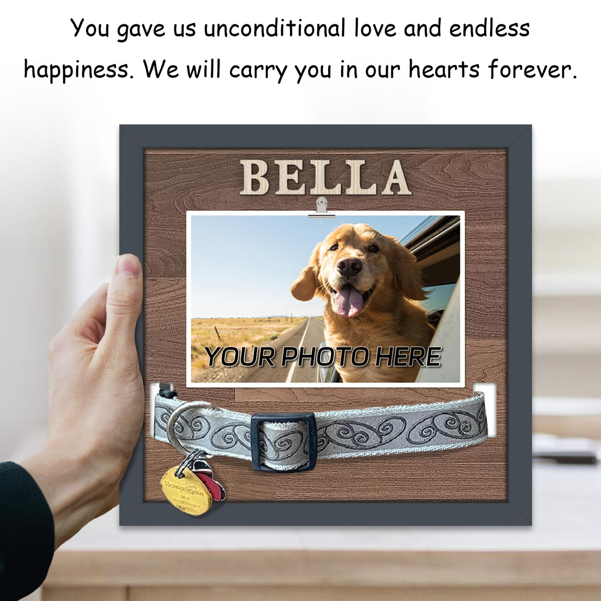 SUPERPAWS Pet Collar Memorial Shadow Box Dog Picture Frame 9.2""x9.2"", Cat or Dog Memorial Gift Pet Sympathy Remembrance Gift Keepsake DIY Name for Multi Sizes Dogs, wood, HN0EPMF-BL10 SUPERPAWS