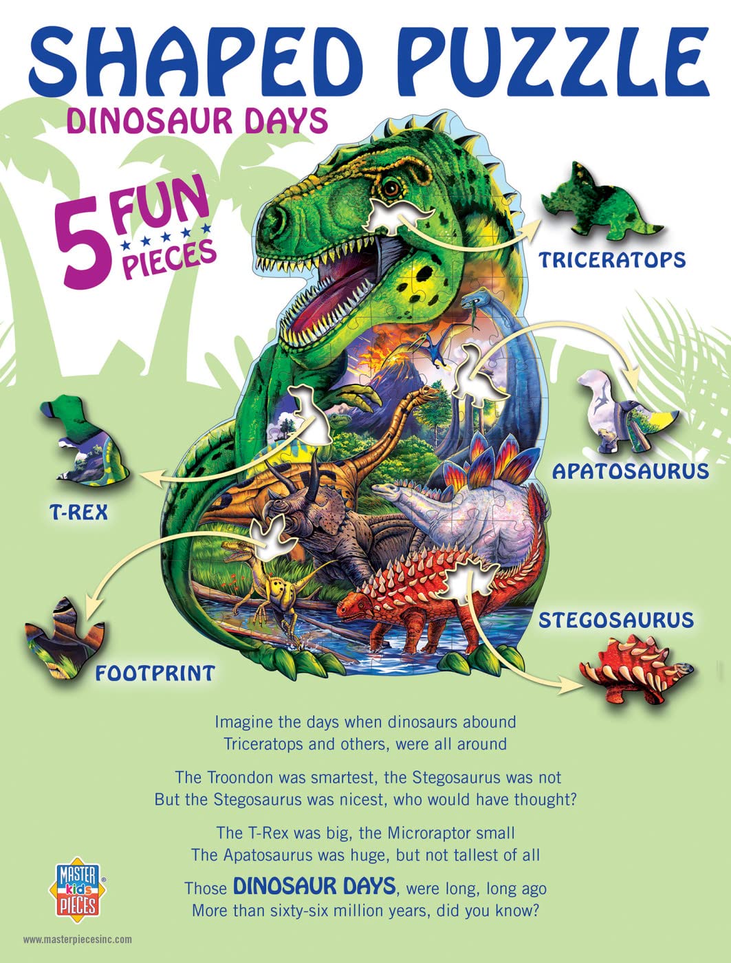 MasterPieces 100 Piece Shaped Jigsaw Puzzle for Kids - Dinosaur Days - 14"x19" Masterpieces