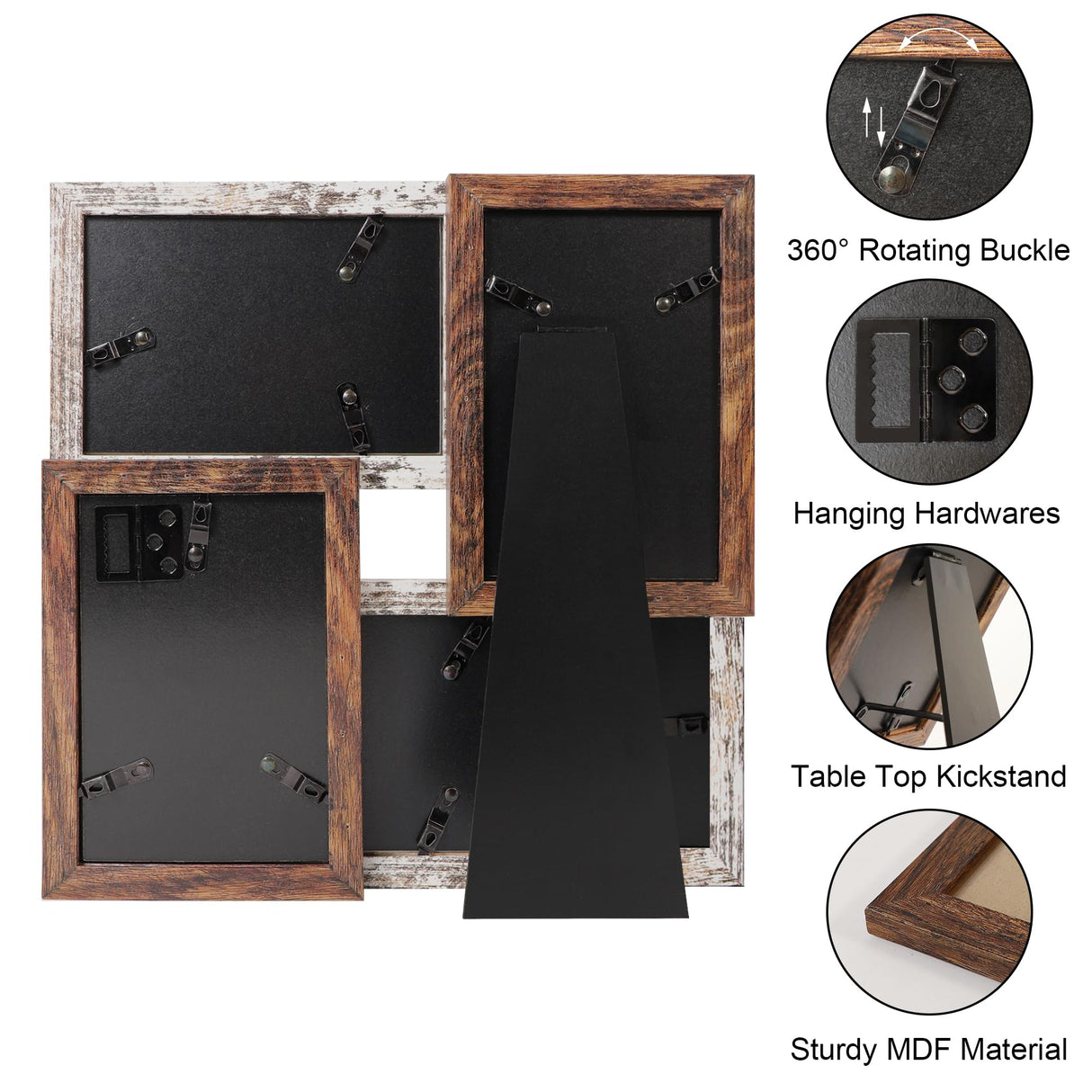 YESKAY 4x6 Collage Picture Frames, Multi Family Photo Frame with Real Glass, Displays Four 4x6 Photo, Wall Decor Wall Hanging or Tabletop, Distressed White+Rustic Brown YESKAY