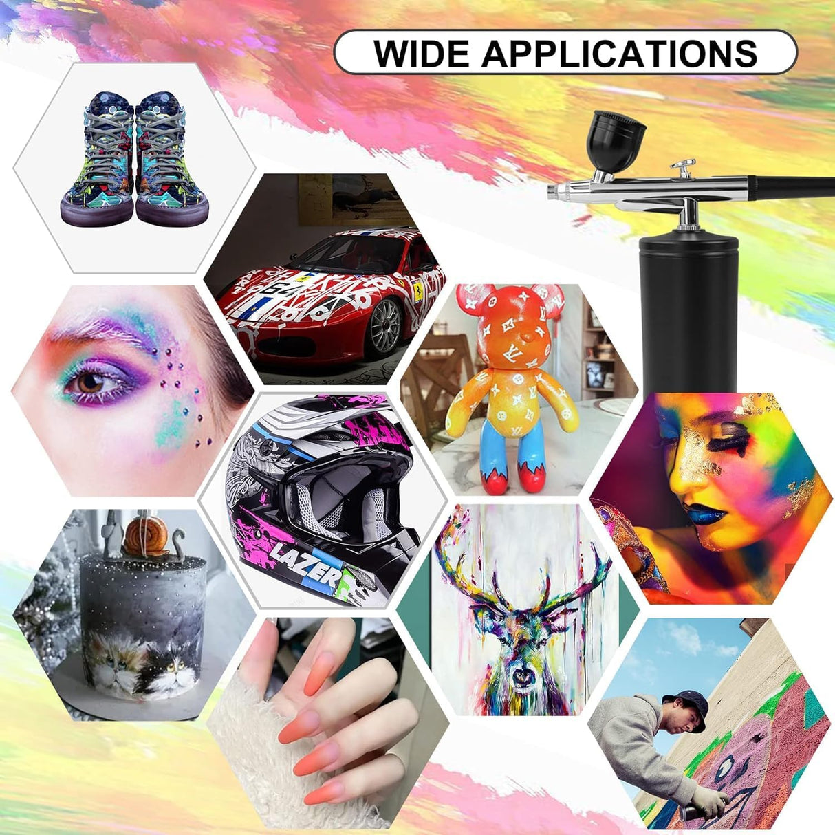 Airbrush, Upgraded Airbrush Kit with Compressor&rRechargeable Portable Cordless Air Brush Nail Machine, Airbrush Gun Set for Nail Art, Cake Decor, Makeup, Barber, Model Painting (Black) WoodArtSupply