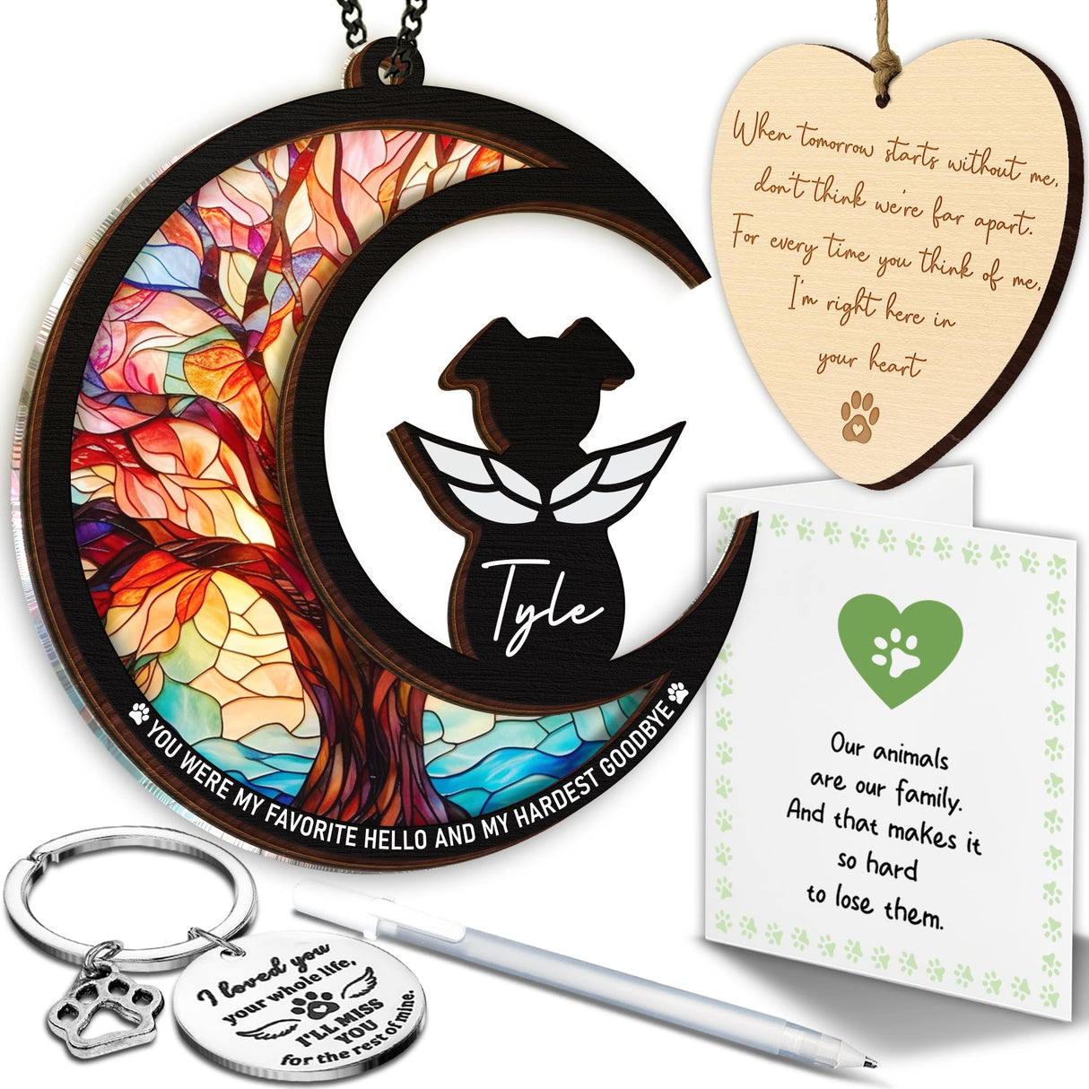 6" Dog Angel Memorial Suncatcher, Engraved Pet Memorial Ornament, Pet Sympathy Keychain, Loss of Animal Sympathy Card, Rainbow Bridge Dog Loss Gift, My Favorite Hello Hardest Goodbye PS190 vinatimes