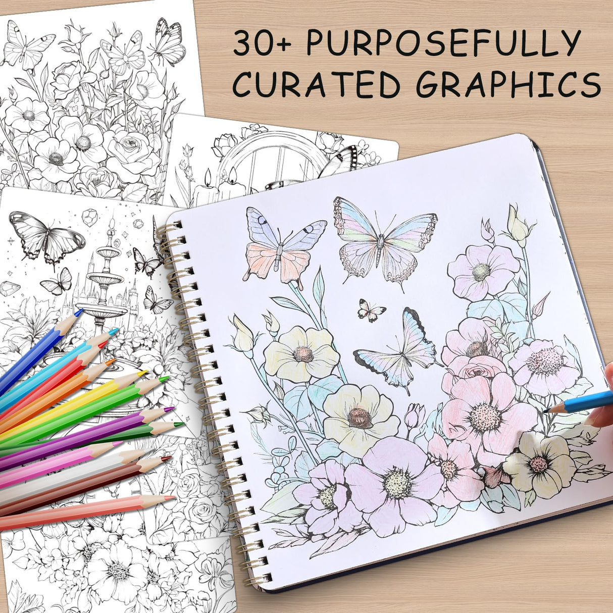 Women's Coloring Book 30 Pages Butterfly & Flower Patten Coloring Books for Adults to Relax and Relieve Anxiety, Gift for Mother's Day, Birthdays, Christmas, Anniversaries VYRANA