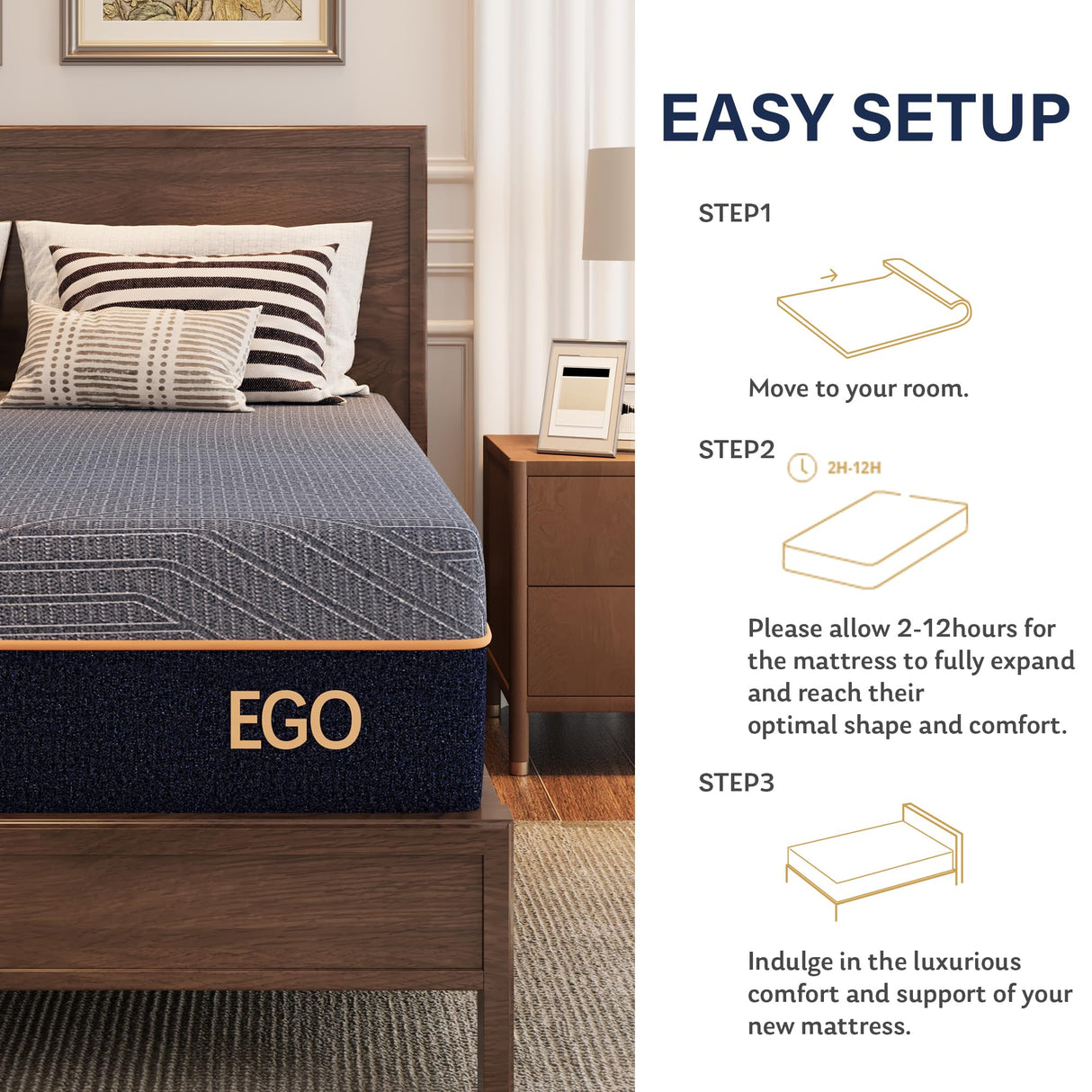 EGOHOME 12 Inch King Mattress, Copper Gel Cooling Memory Foam Mattress for Back Pain Relief,Therapeutic Double Mattress Bed in a Box, Made in USA, CertiPUR-US Certified, 76x80x12 Black MLILY