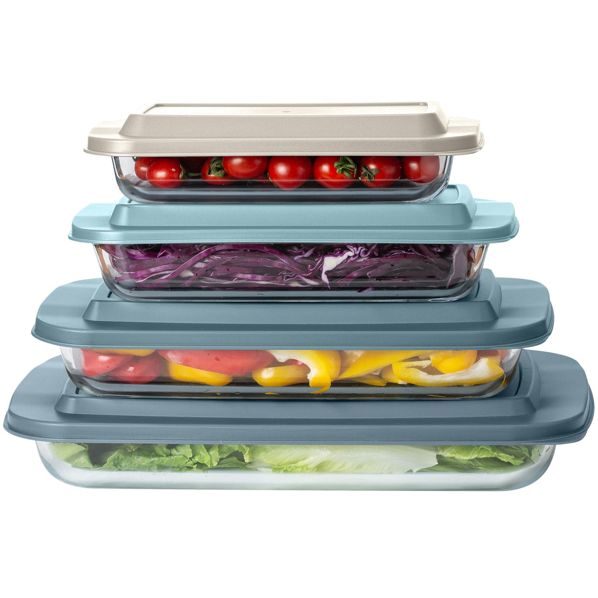 COOK WITH COLOR 8 PC. Glass Baking Dish Set with Lids - Deep Casserole Dish, Glass Food Container, Oven, Freezer and Microwave Safe, Clear Container, Blue COOK WITH COLOR