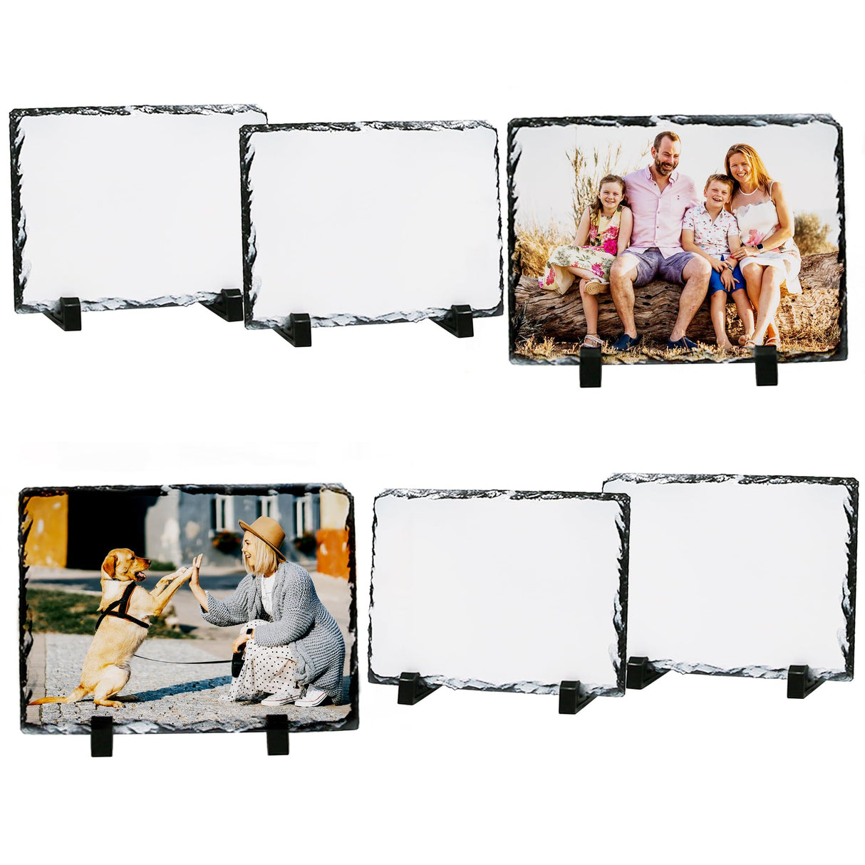 Sunnyglade 6 Pack Sublimation Slate Blanks, Stone Slate Heat Thermal Transfer Picture Frame, 5.9x7.9 Inch Rock Sheet Photo Frame with Display Holder, Decor DIY for Desktop Souvenir Custom Design (6) Sunnyglade