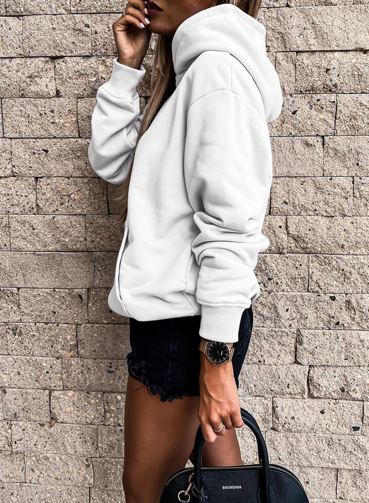 SHEWIN Womens Hoodie Pullover Long Sleeve Solid Fleece Fashion Hoodies Sweatshirts Cozy Lightweight Fall Oversized Sweatshirt for Teen Girls,US 16-18(XL),White SHEWIN