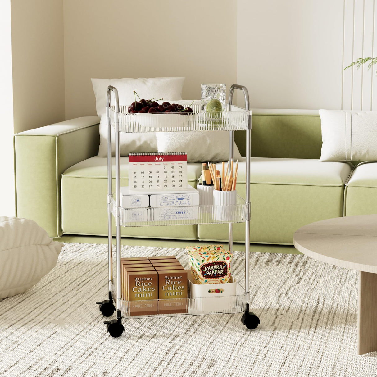 STARLATTA 3 Tier Rolling Cart with Wheels,Utility Cart Storage Cart with Handle for Kitchen,Bathroom Storage Cart,Laundry Cart,Movable Room Organizers and Storage,Book Cart,Snack Cart,Craft Cart STARLATTA