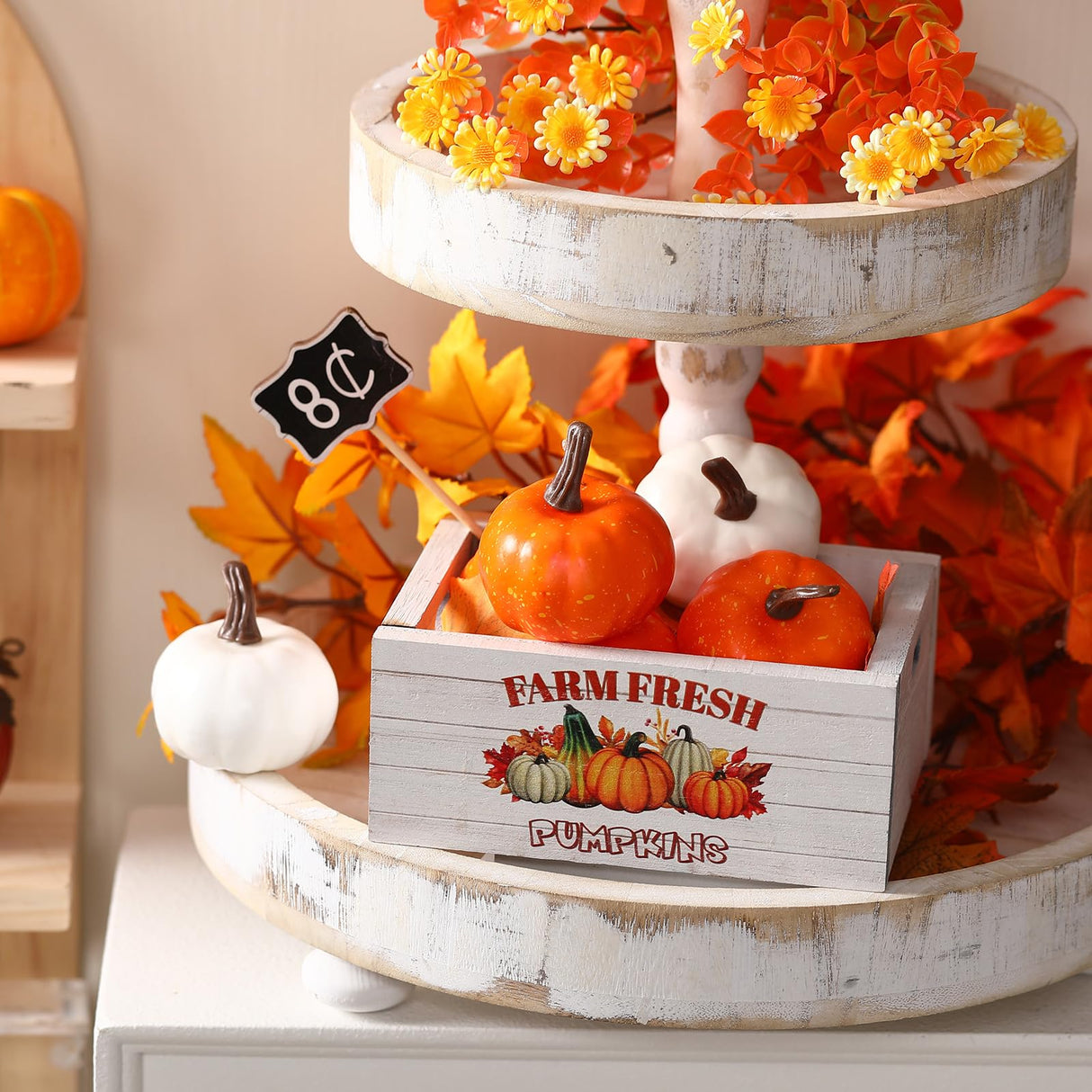 Thyle 16 Pcs Thanksgiving Tiered Tray Decor Fall Mini Wood Crate Thanksgiving Pumpkin Decor Fall Pumpkin Table Centerpiece Maple Leaves Label Farmhouse Wooden Storage Boxes Thyle