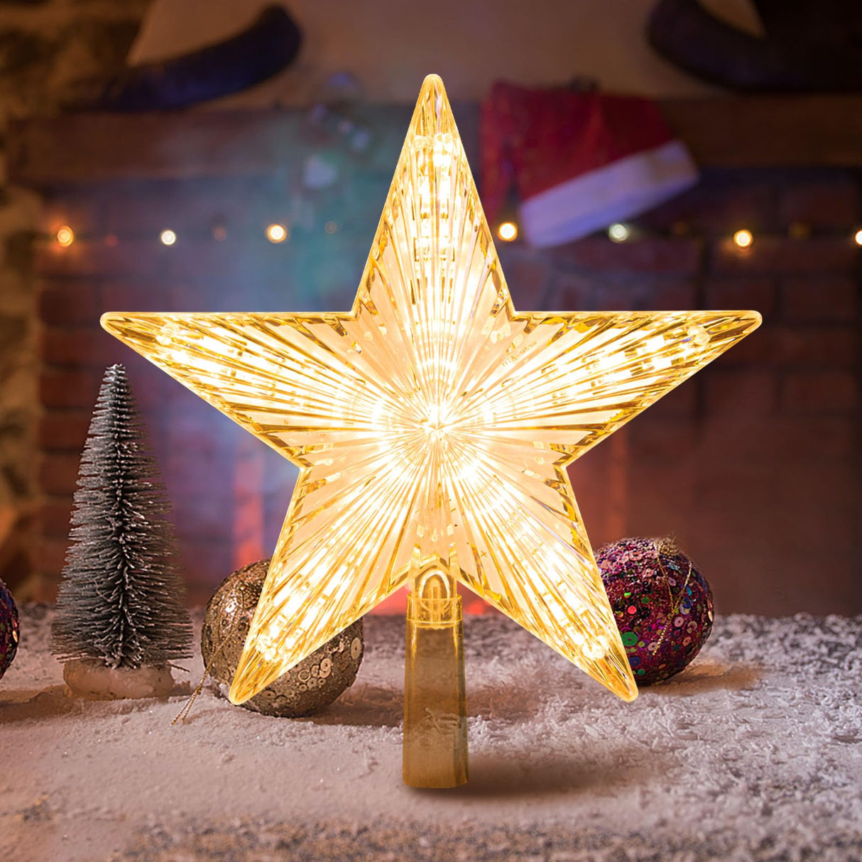 DDcafor Christmas Tree Topper - Warm White Light Star, Great Christmas Ornaments, New Year Toppers, 8.7'' Battery Powered DDcafor