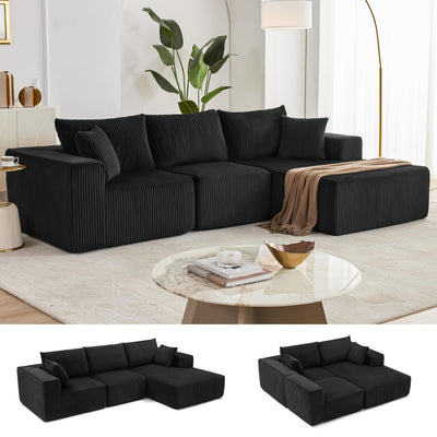 108” Modular Sectional Sofa, Cloud Sectional Couch with Deep Seat, Modern Modular L-Shape Sofa Couch with Chaise,Upholstered Couches for Living Room Bedroom (Black, Right Facing Chaise)
