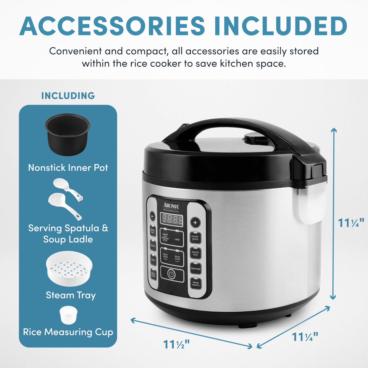 Aroma Housewares AROMA® Professional 20-Cup (Cooked) / 5Qt. Digital Rice Cooker, Steamer, and Slow Cooker Pot with 10 Smart Cooking Modes, Including Sauté-then-Simmer® AROMA