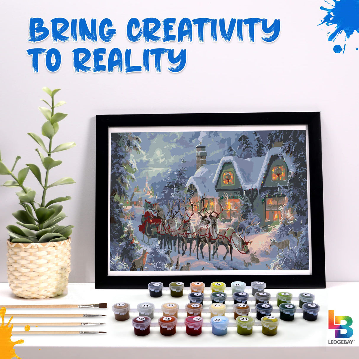 Ledgebay DIY Paint by Numbers Kit for Adults Unframed Canvas: Beginner to Advanced Paint by Numbers Kit Kits Include Acrylic Paint set 4 Brushes & Tabletop Easel - (Christmas Magic 16" x 20" Unframed) Ledgebay