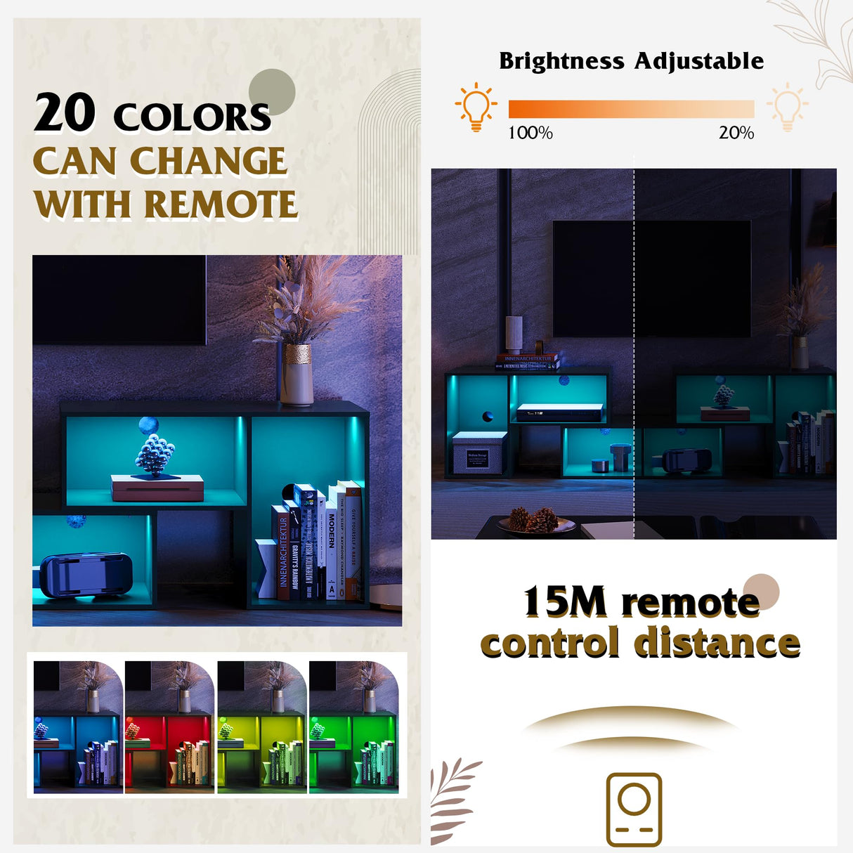 WLIVE TV Stand, Deformable TV Stand with LED Strip, Modern Entertainment Center, Gaming Media 3 Pieces Console Cabinet for Living Room, Bedroom, Black WLIVE