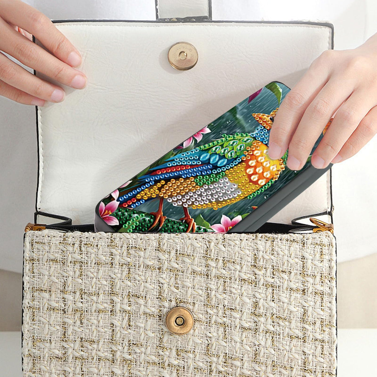 Tontut 5D diamond art painting kit glasses case, green bird DIY glasses storage box, leather handmade diamond craft gift glasses case Tontut