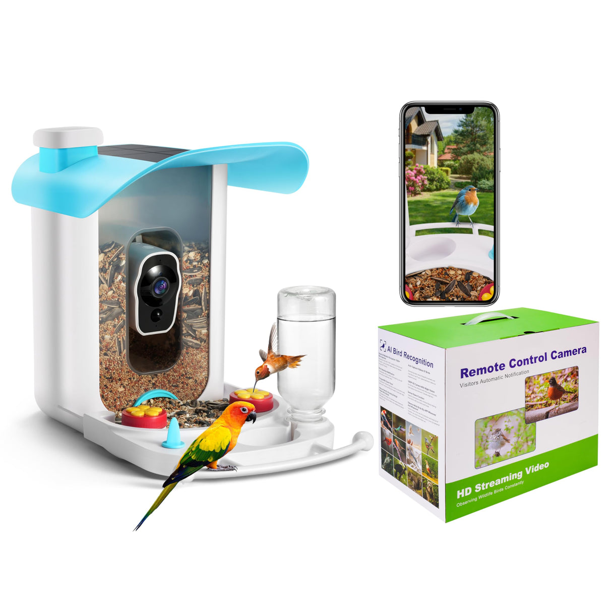 T TICCI Smart Bird Feeder with Camera Solar Powered, AI Identify Bird Species Camera Bird Feeders for Outside, Instant Notifications Bird House with Camera, IP65 Weatherproof Bird Watching Gifts T TICCI