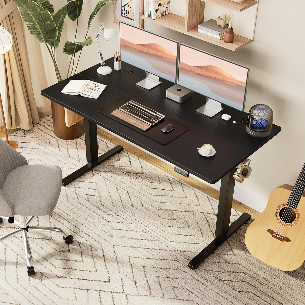 SMUG Standing Desk, Adjustable Height Electric Sit Stand Up Down Computer Table, 63x24 Inch Ergonomic Rising Desks for Work Office Home, Modern Lift Motorized Gaming Desktop Workstation, Black SMUG