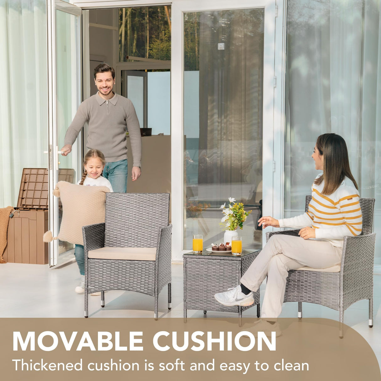 Devoko 3 Pieces Patio Furniture Sets Clearance PE Rattan Wicker Chairs with Table Outdoor Garden Porch Furniture Sets (Light Grey) Devoko