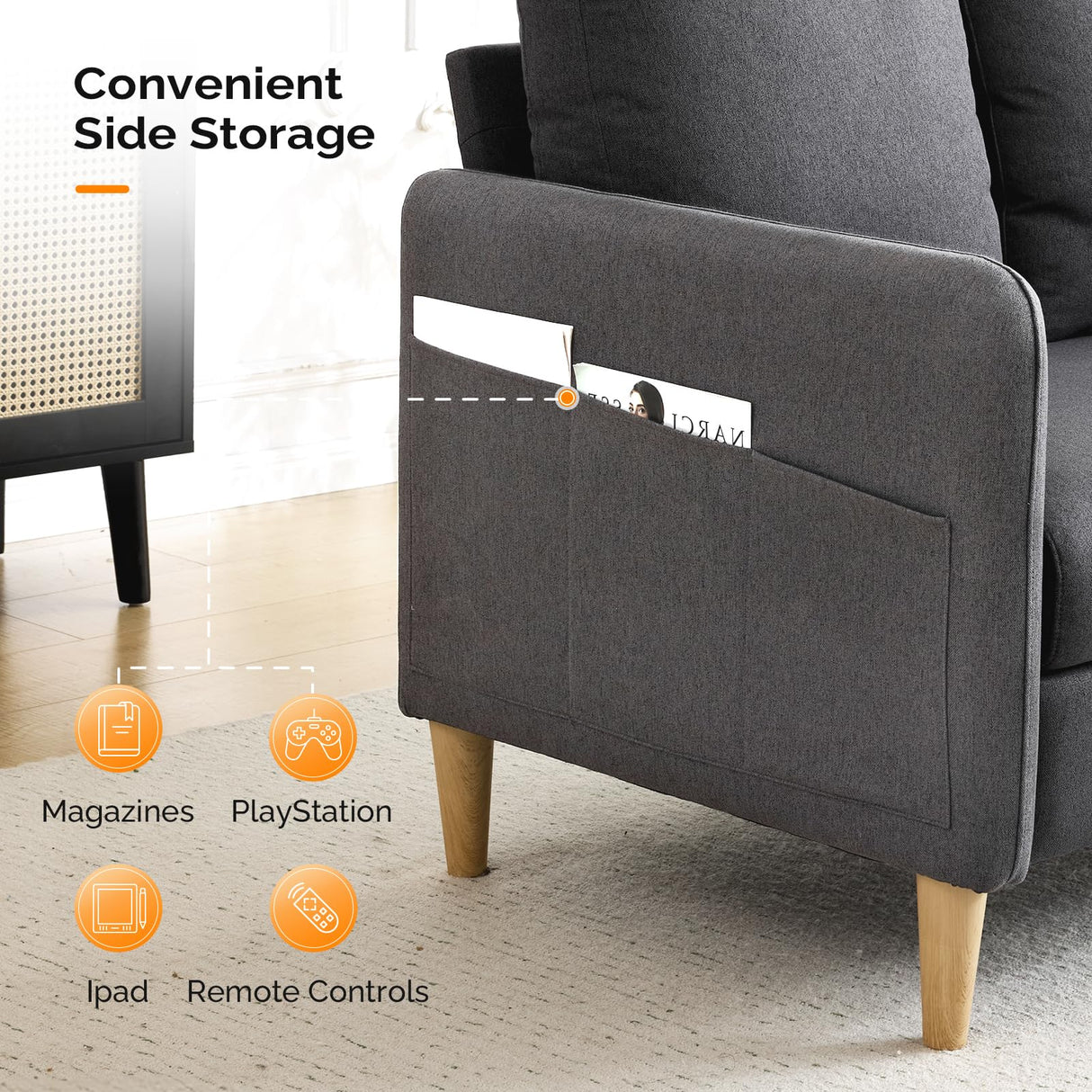 VINGLI 47" Small Couch, Dark Grey Linen Loveseat Sofa Mini Couch Mid Century Modern Decor Love Seat for Small Spaces Living Room, Bedroom, Play Room VINGLI