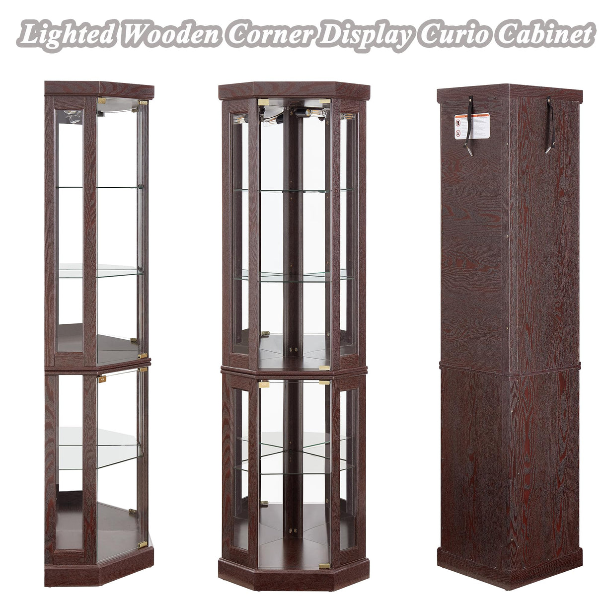 XZTUAJ Corner Curio Cabinet Display Case with Light, 69" H Glass Display Cabinet, Display Showcase Case Storage with Tempered Glass Door & Adjustable Glass Shelves for Living Room (Dark Cherry) XZTUAJ