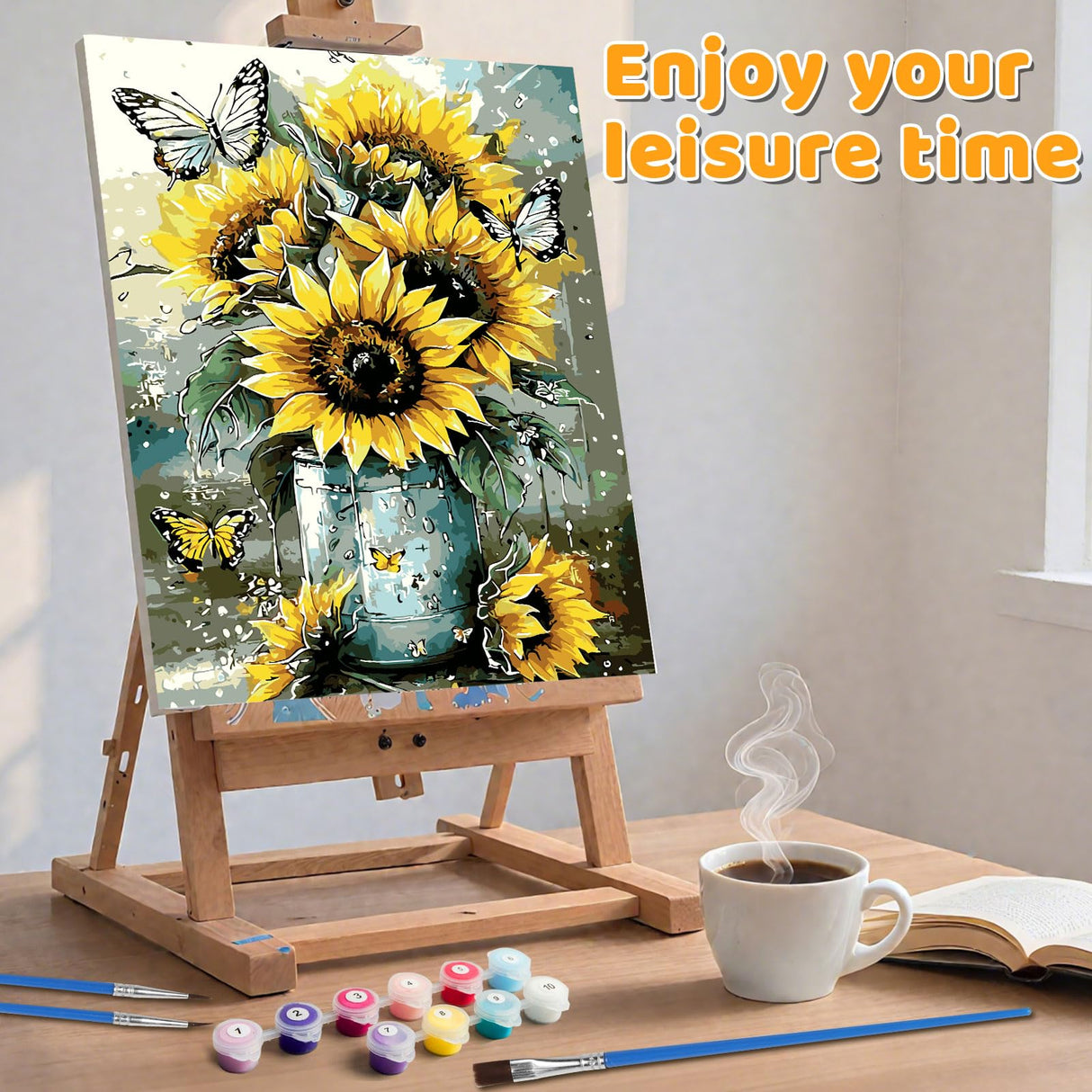 EMIEAUFG Creative Paint by Number Kit for Adults,Butterfly Sunflower DIY Paint by Numbers Set for Home Decor and Gifting - 12x16 Inch EMIEAUFG