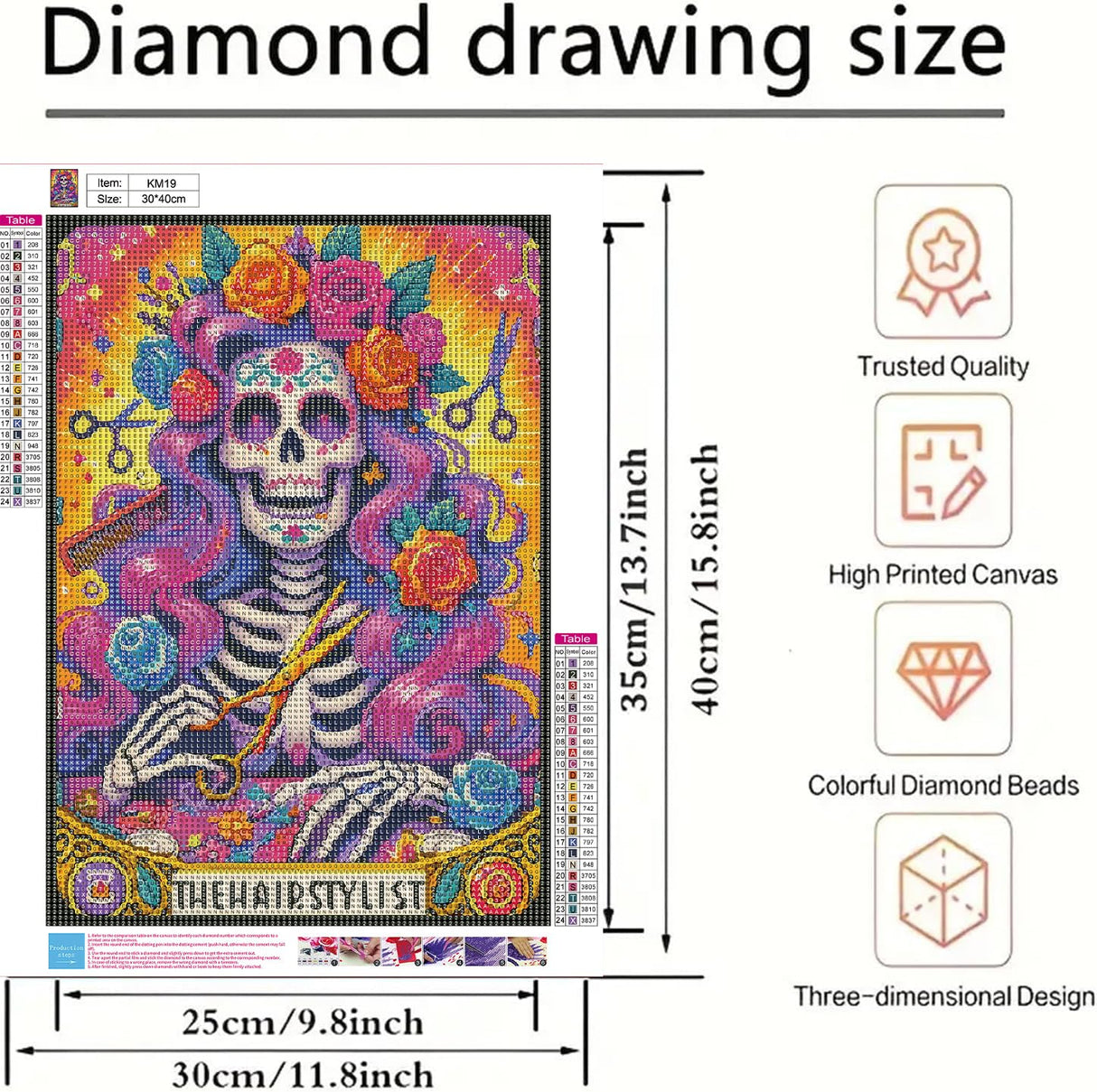 BYGFHLYW 5D Flower Diamond Art Kits for Adults, Skull Diamond Painting for Adults Beginner, DIY Full Drill Diamond Dot Gem Painting for Home Wall Decor 12x16inch BYGFHLYW