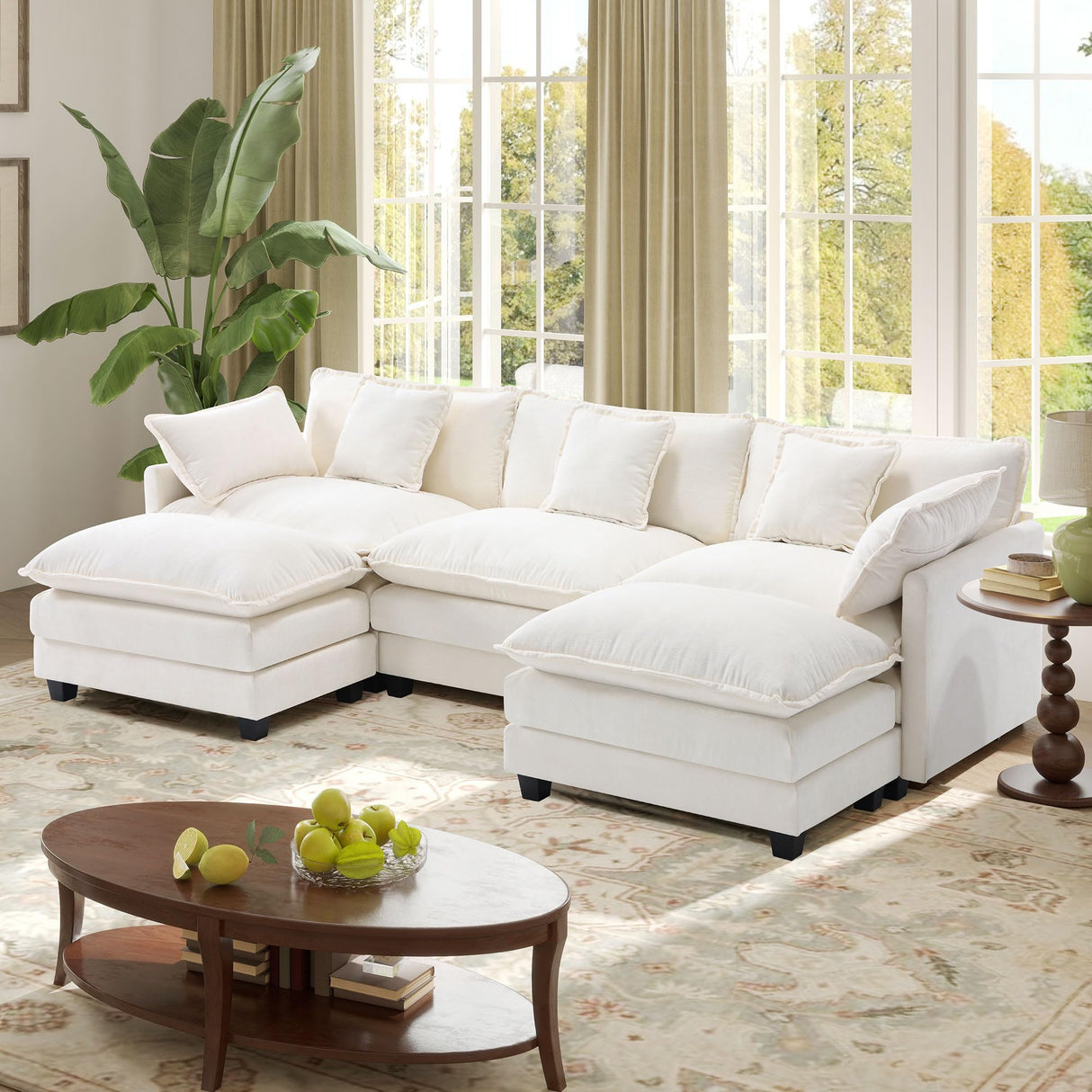 113.4" Modular Sectional Sofa,U Shaped Couch for Living Room,Modern Deep Seat Sofa 3 Seater Chenille Fabric Comfy Cloud Couches with Throw Pillows & Movable Ottoman Hanherry