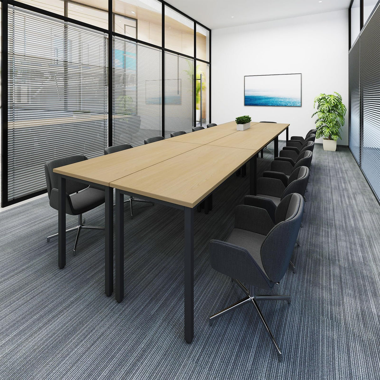 Bonzy Home Conference Tables 14ft Office Computer Desk for Meeting Room Study Writing Printer Table Office Computer Desk for 16 People Rustic Vintage Natural 6PCS (165.3"x47.2"x29.5") Bonzy Home