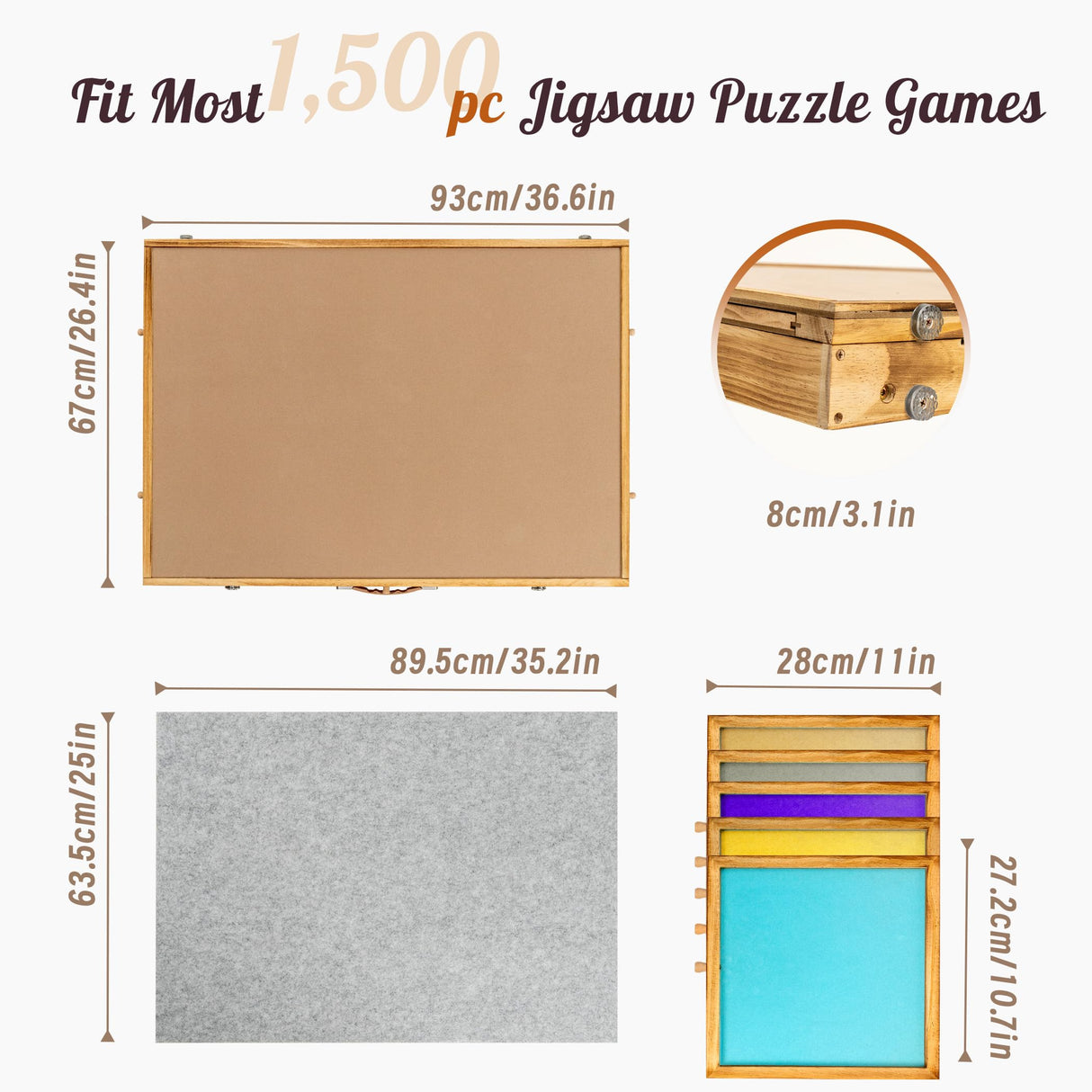 Sancallie Jigsaw Puzzle Table Storage Portable Folding Tilting Table with 5 Drawer for 1500 pcs Play Table with Non-Slip Surface Mat & Dust-proof Cover for Adults Kids Boy Girl Gift for Puzzle Amateur Sancallie