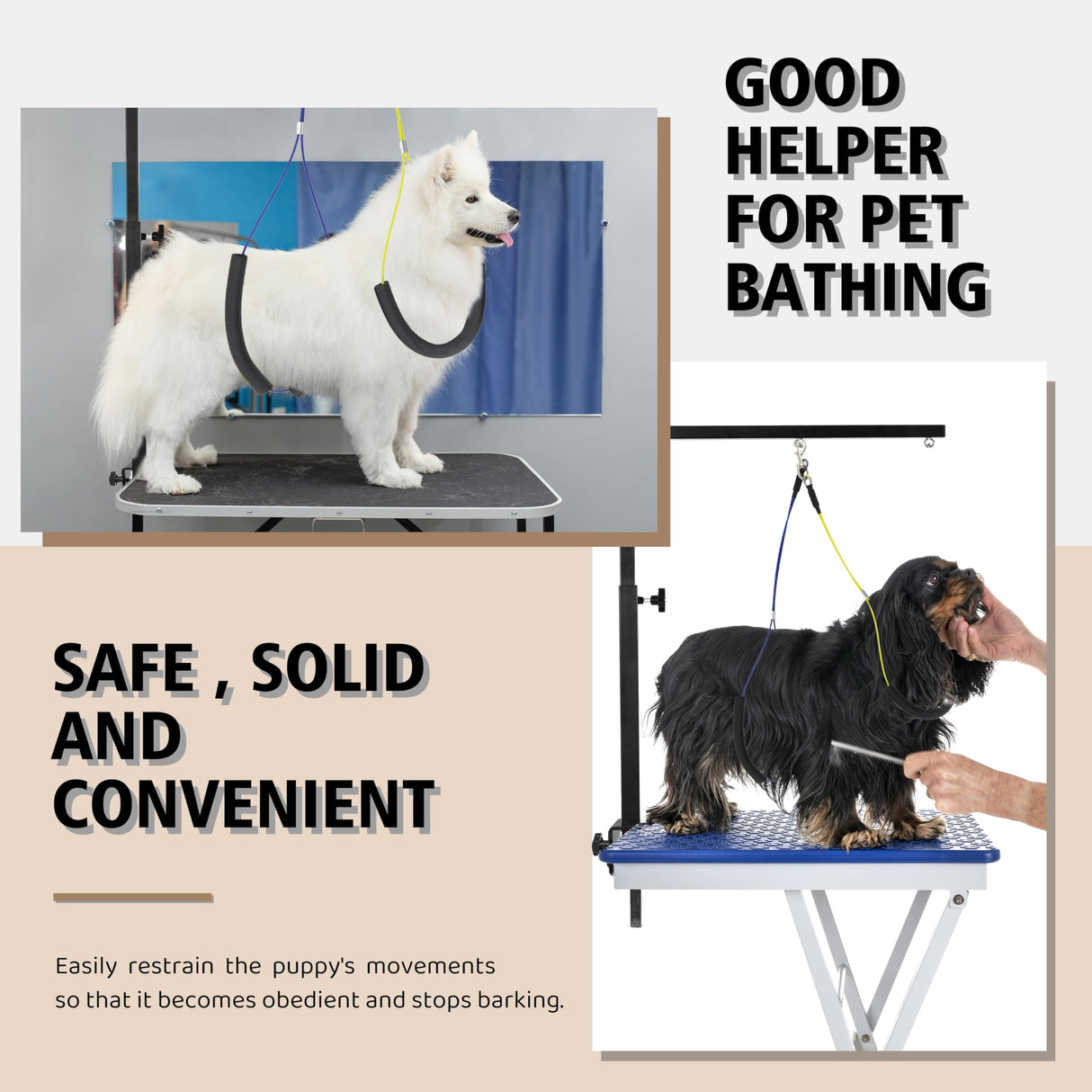 Dog Grooming Arm with Metal Clamp - Adjustable Portable Dog Grooming Table Arm for Table with 1 Loop Noose & Two No Sit Haunch Holder,Grooming Restraint for Small Medium Dogs JWPC