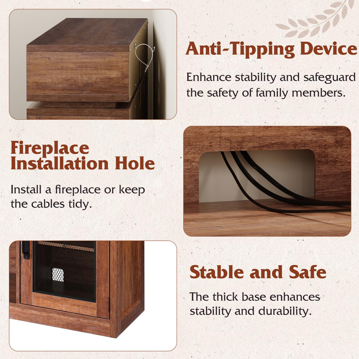 WLIVE TV Stand up to 65 Inch TV, 58" Entertainment Center with LED Lights, Farmhouse TV Media Console with Storage Cabinets, Adjustable Shelves for Living Room, Rustic Brown WLIVE