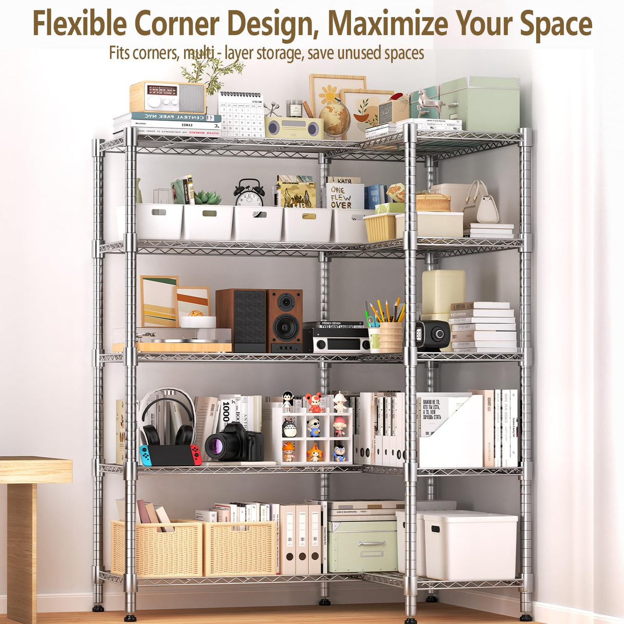 Himimi Storage Shelves-5 Tier Heavy Duty Wire Shelving Unit with Leveling Feet, 1500LBS Adjustable Metal Shelves Organizer for Kitchen Garage Pantry Laundry, 60" W*14" D*72" H, Silver Himimi