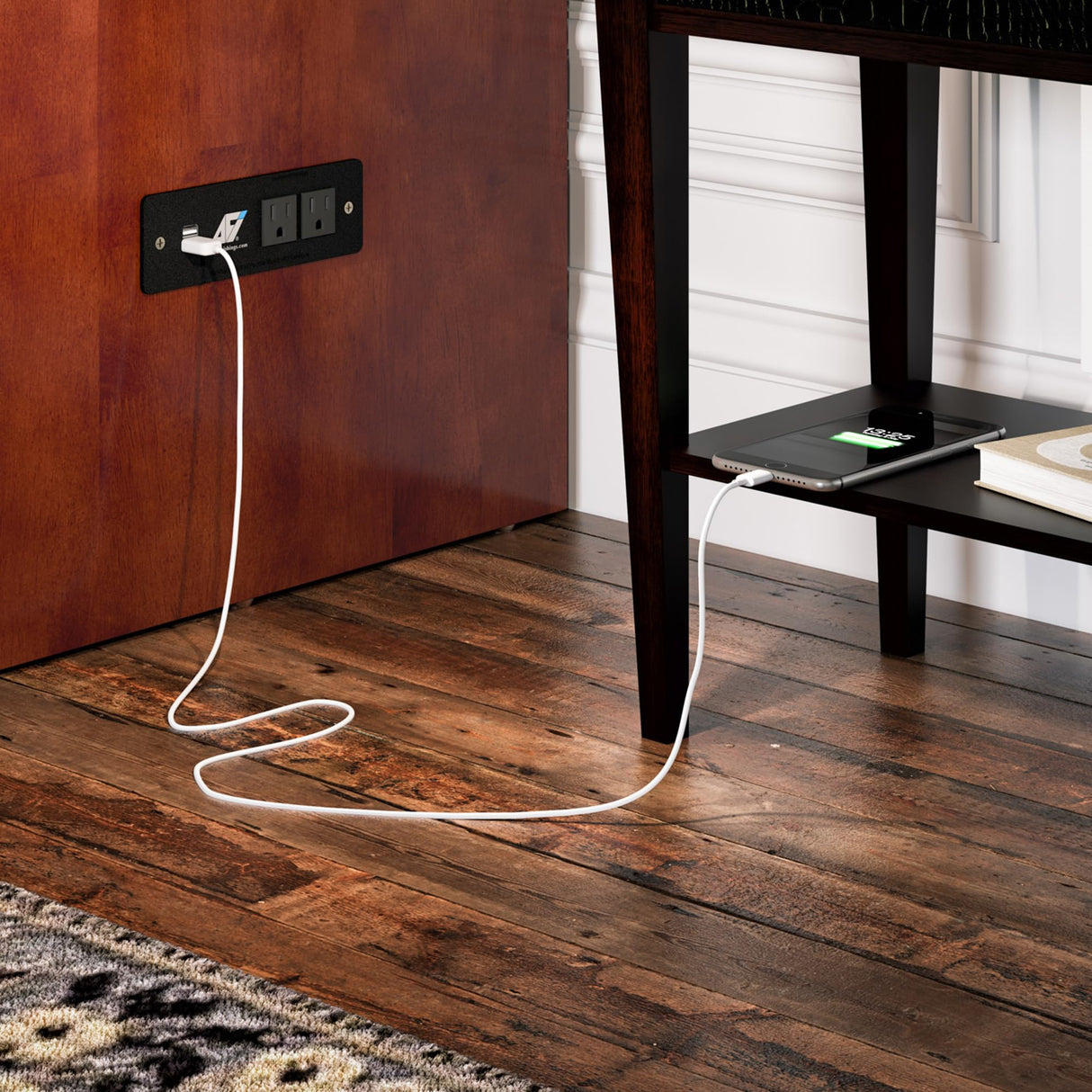 AFI, Northfield Murphy Bed Chest Queen with 6" Mattress, Storage Drawer & Built-in USB Charger, Walnut AFI