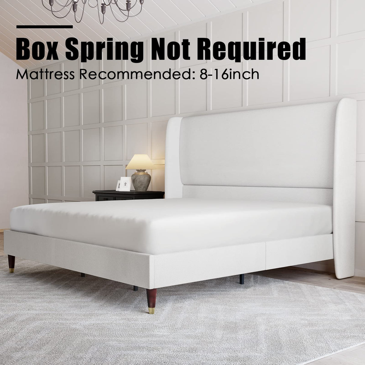 PaPaJet Upholstered Queen Platform Bed Frame with 51.2" High Headboard - Stylish, Sturdy & No Box Spring Needed PaPaJet