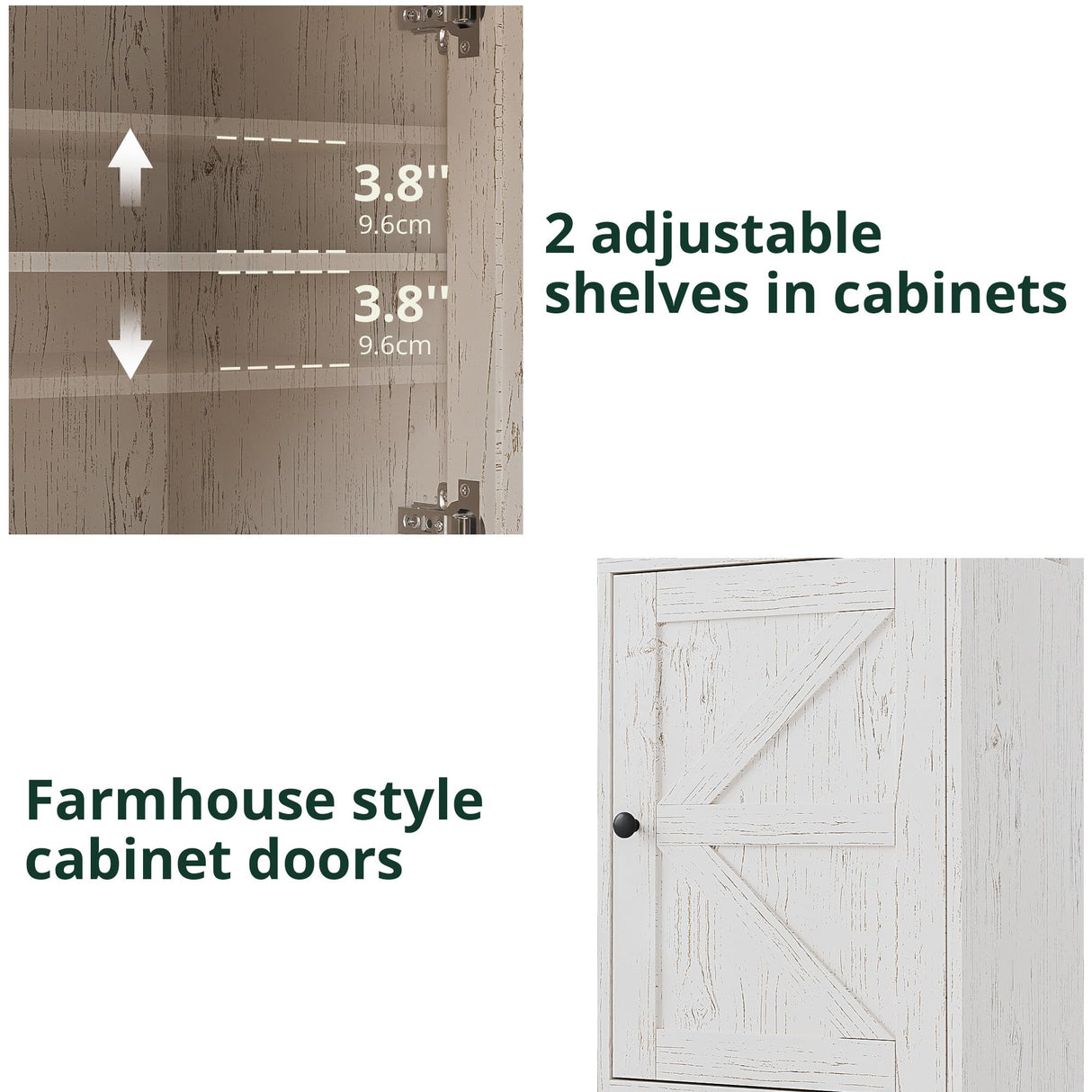 SunsGrove Farmhouse 43.3" Vanity Desk with Hollywood Makeup Mirror and Lights, White Vanity with 2 Drawers & 2 Cabinets, Large Modern Vanity Desk with Vanity Storage Chair for Bedroom (Antique White) SunsGrove