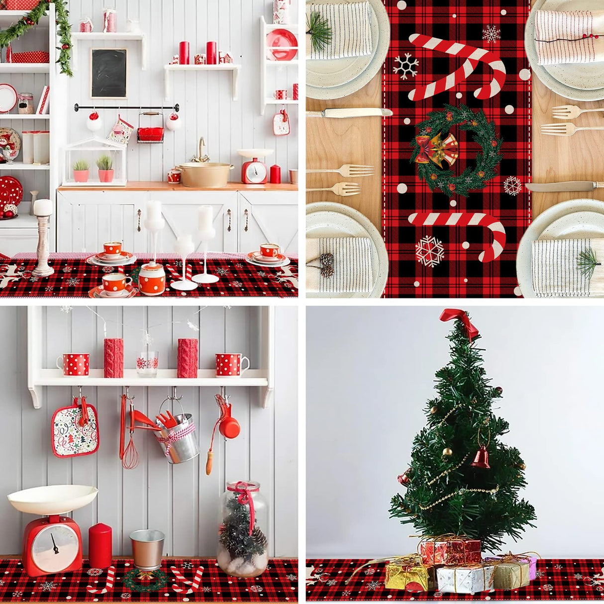 Buffalo Plaid Christmas Table Runner 13" x 72" Long Linen Xmas Reindeer Table Runner Christmas Decoration, Joy Apatsp