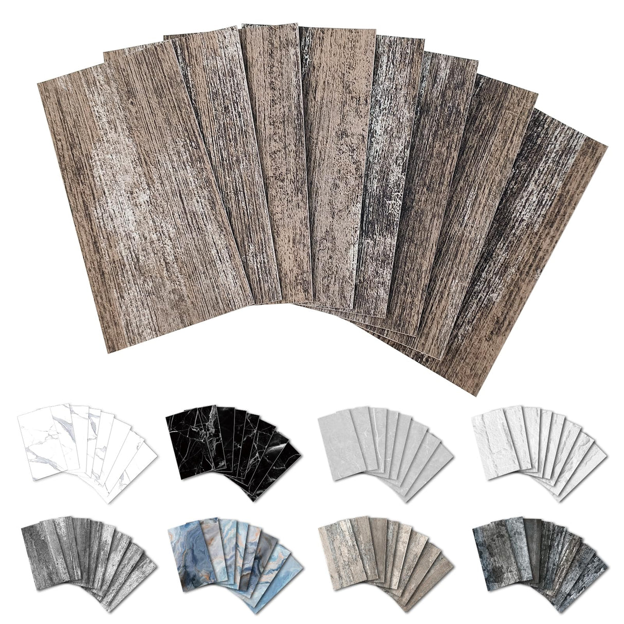 URCOLOR 32-Piece Peel and Stick Backsplash Wall Tile, 4"x 8" PVC Distressed Rustic Tan Wood Stick on Tiles for Kitchen, Bathroom, Laundry Room, Camper, Fireplace URCOLOR