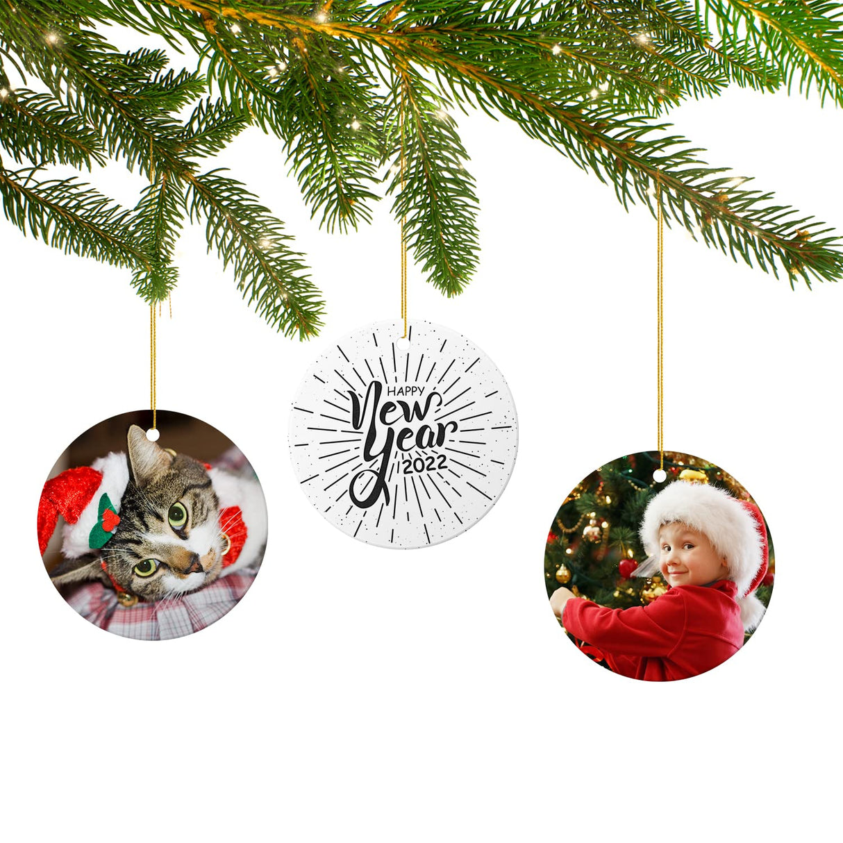 ACRIMAX 20 PCS Sublimation Ceramic Ornament Bulk White 3 Inch Round Blank Hanging Ornament with Gold String for Crafting DIY Personalized Home Decor Bulk ACRIMAX