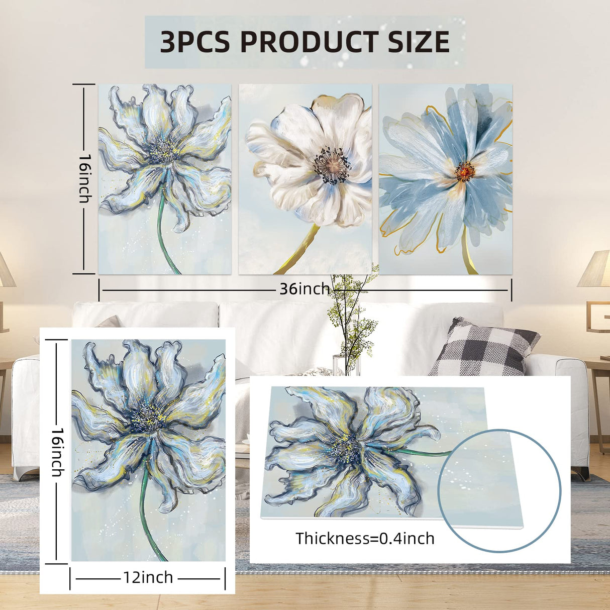 AIONCDER Acoustic Wall Art Acoustic Panels, 16x12 Inches Self Adhesive Sound Proofing Padding, 3 Piece Acoustical Soundproof Wall Panels, Decorative Sound Absorbing Panels for Home Office AIONCDER