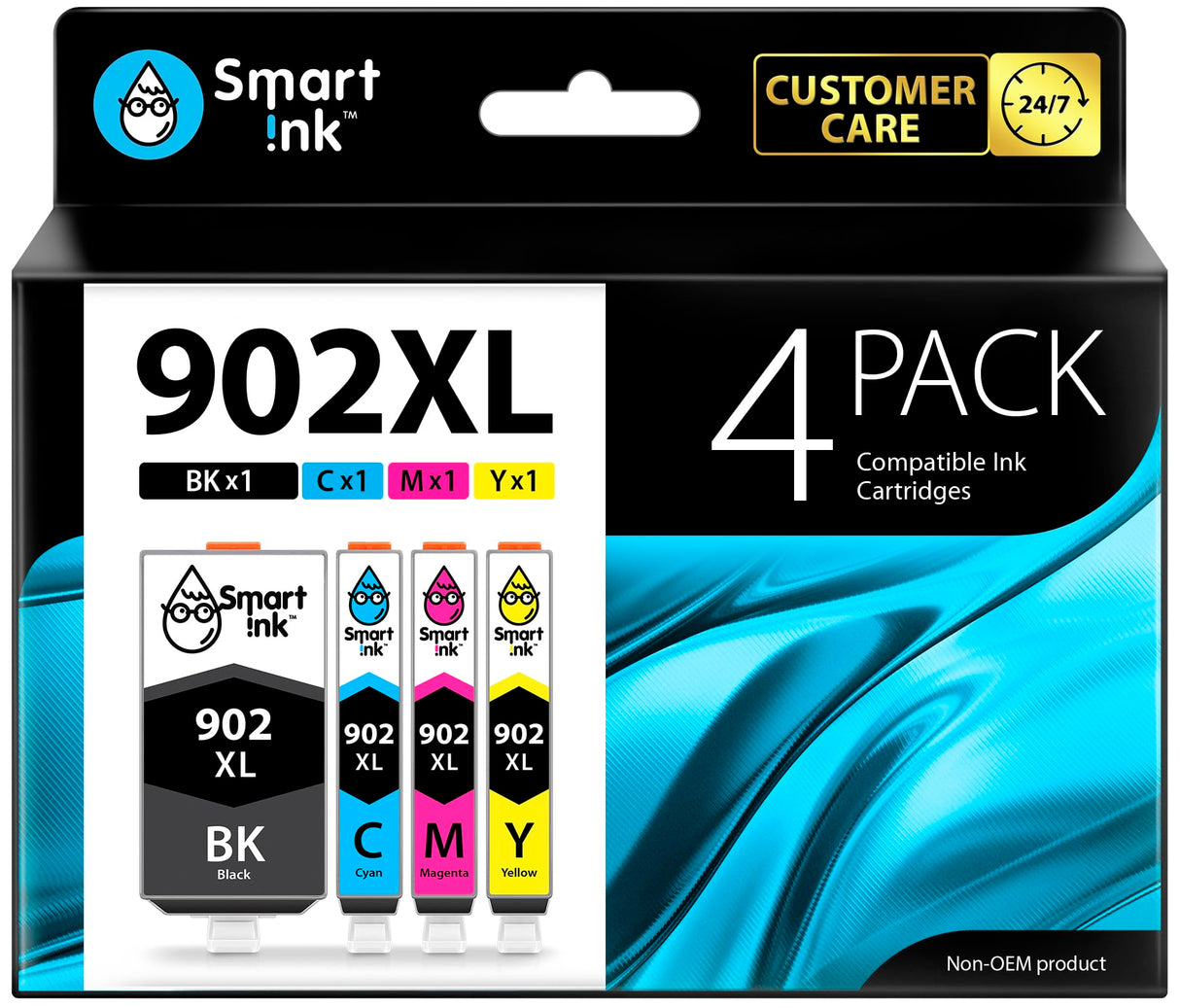 Smart Ink Compatible Ink Cartridge Replacement for HP 902 XL 902XL (4 Combo Pack) to use with Officejet Pro 6978 6968 6974 6975 6960 Officejet 6951 6954 6956 6958 Printers Smart Ink
