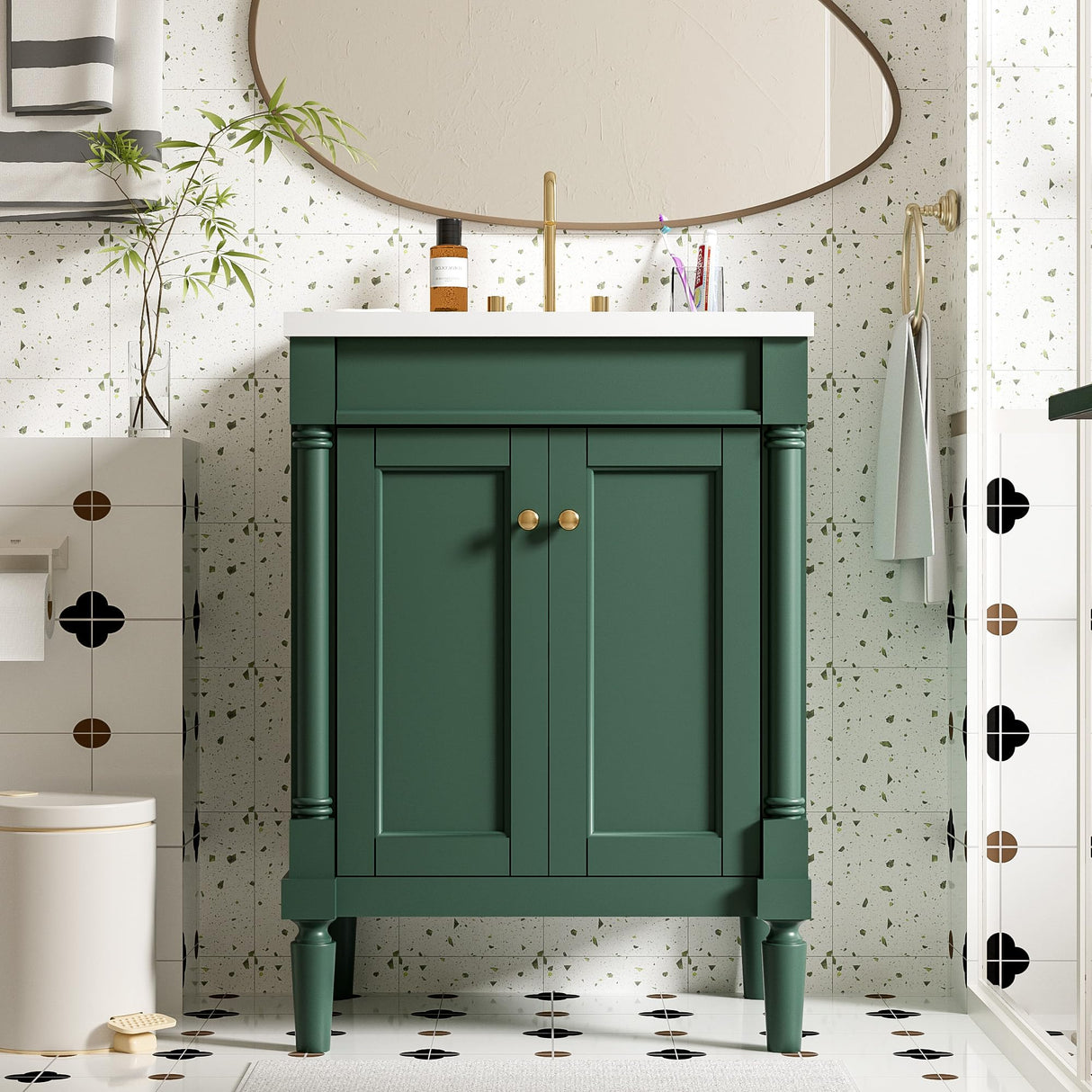 Virubi 24 Inch Bathroom Vanity with Single Sink Combo Set, Modern Bathroom Storage Cabinet with Double Soft Closing Doors, Solid Wood Frame Bathroom Vanities. Virubi
